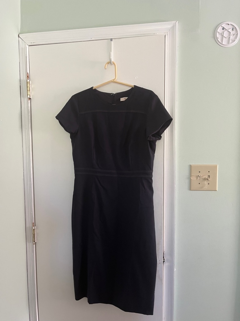Tory Burch Navy Wool Short-Sleeve Midi Sheath Dress